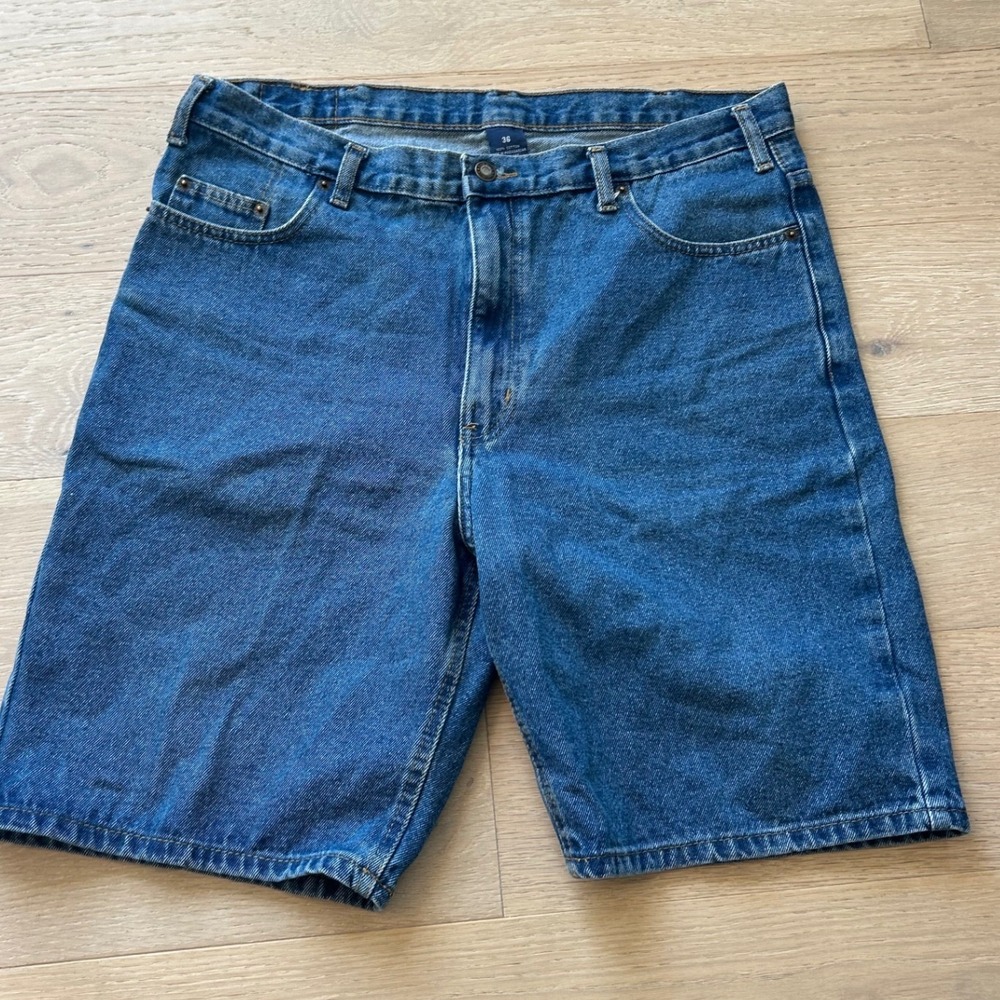 Grunge Y2K Mens Medium Wash Denim Shorts Size 36 Relaxed Fit 100% Cotton